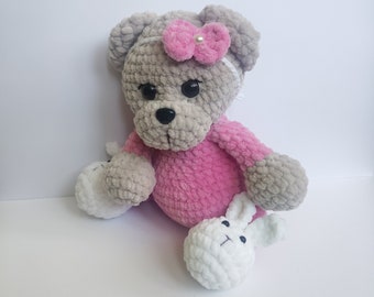 Knitted toy bear for newborn 26 cm | soft plush toy | cuddly knitted Teddy amigurumi | stuffed toy for baby | Teddy bear for girls