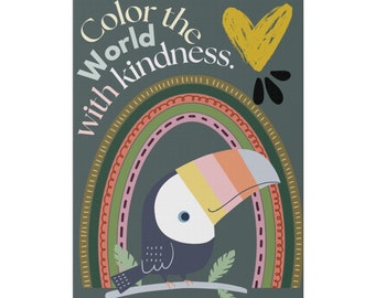 color the world with kindness, wundervoll, Leinwand für Kinder, Tucan, Babyzimmerkunst, Babypartygeschenk, Babygeschenk, neue Mutter, Vogel