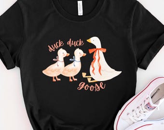 Duck Duck Goose Shirt, Funny Goose Graphic Tee with Ducks & Coquette Bow, Cute Aesthetic T-Shirt for Animal Lovers,  Goose Lover Gift