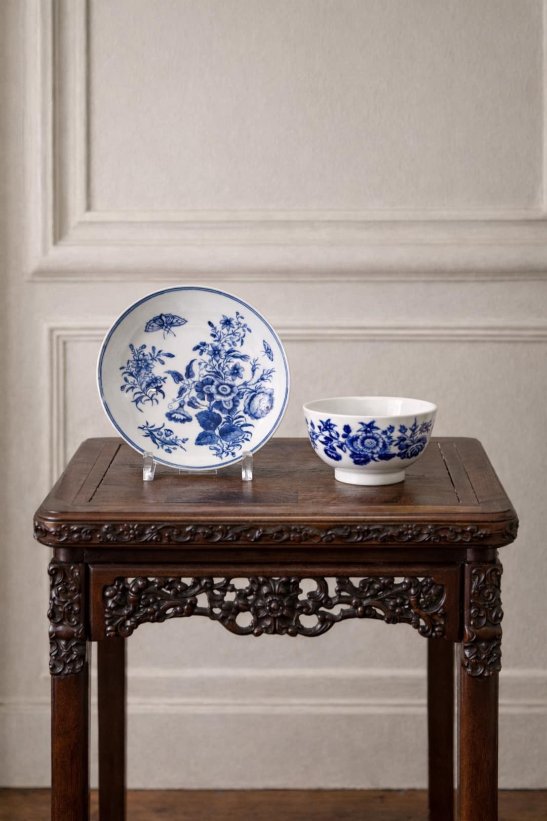 Worcester Porcelain Cup & Saucer, Flowers, 18th Century. Antique