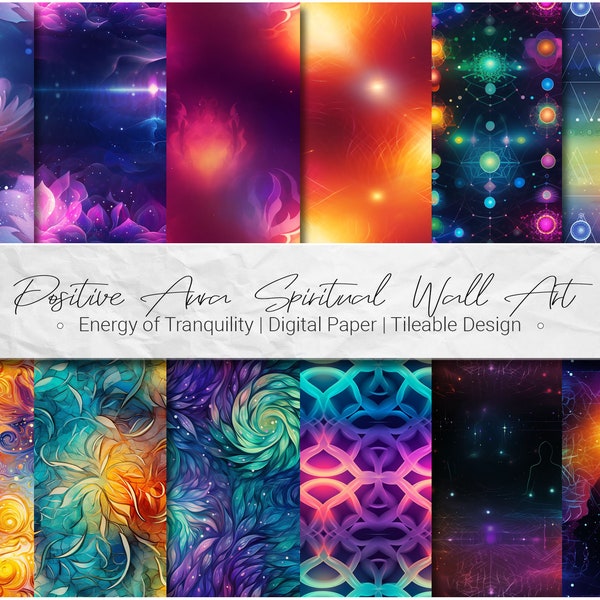 Positive Aura Spiritualism Yoga Art - Digital Download Paper Pack 12 Tileable PNG Patterns + 2 Free Images Meditate Artful Aura Art