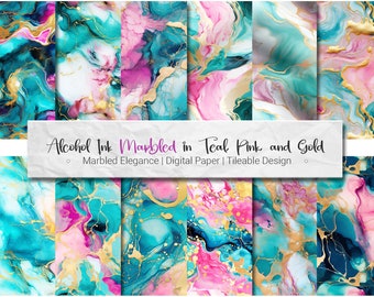 Alcohol Ink Art - Digital Paper Pack 12 Seamless Tileable PNG Patterns + 4 Free Marbled Ink Marbled Pattern Seamless Marble Pink Marble