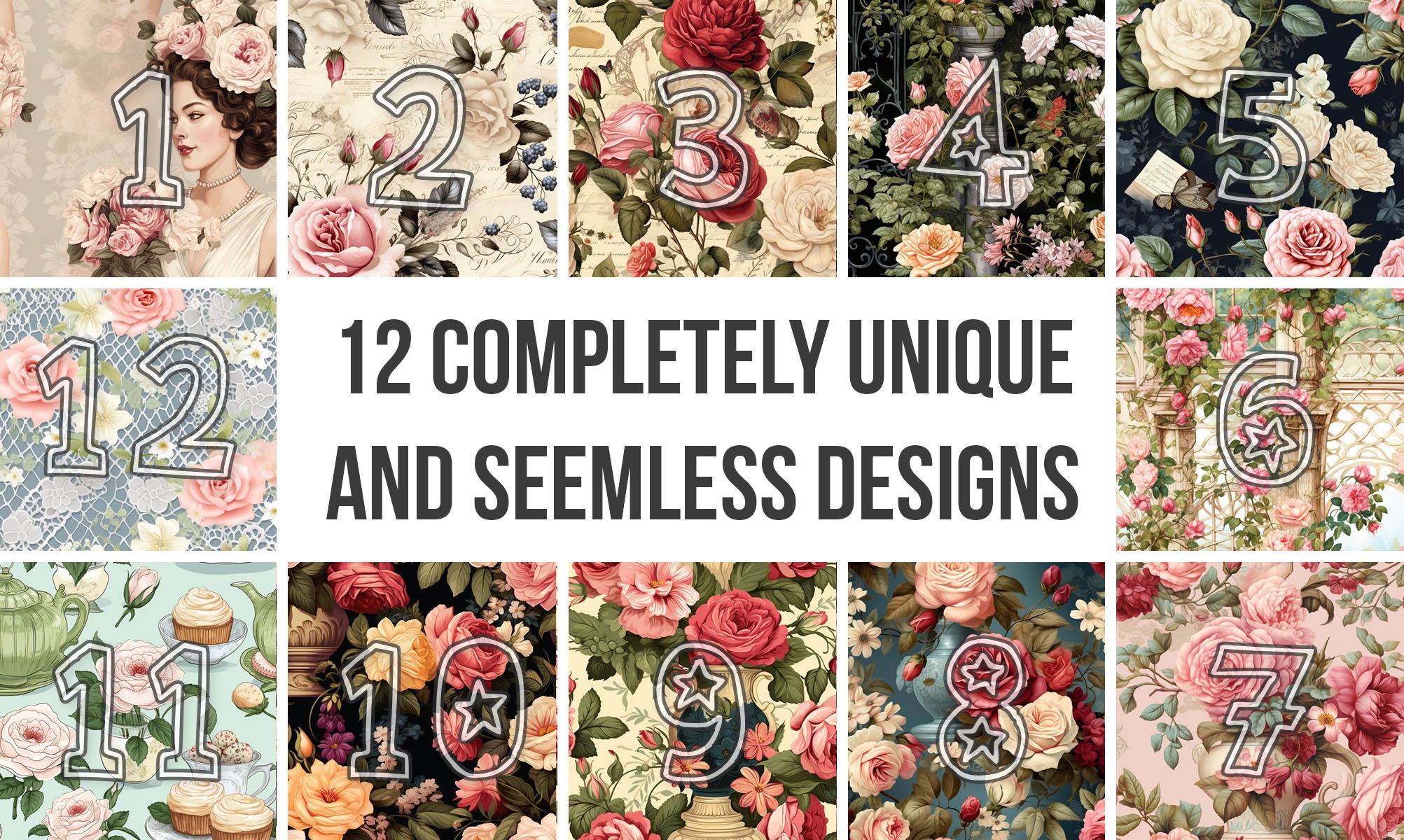 Elegant Victorian Roses - Digital Paper Pack - 12 Seamless, Tileable ...