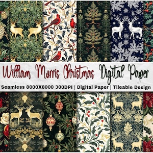 20 In stile William Morris Carta digitale natalizia in 8K - 20 modelli senza soluzione di continuità, William Morris Xmas Floral Wall Art William Morris
