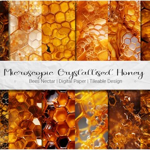 May include: Close-up image of honeycombs, showing the intricate structure of crystallized honey. The image is a digital paper design, perfect for crafting and scrapbooking projects.