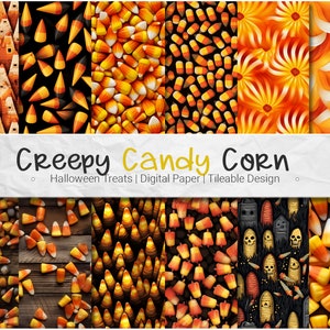 Puede incluir: Un paquete de papel digital con 10 patrones diferentes que presentan maíz dulce en varios colores y diseños. Los patrones son enlosables y perfectos para manualidades y proyectos de Halloween.