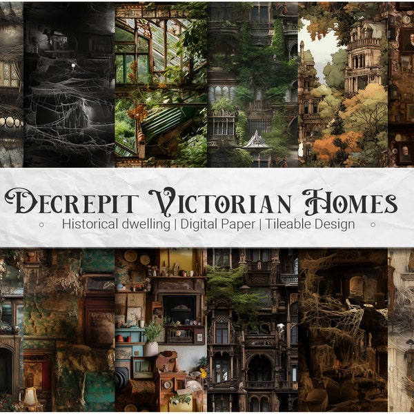 Decrepit Victorian Homes Digital Paper Pack - 12 Seamless, Tileable PNG Patterns, High Resolution Instant Download Old Historical Buildings