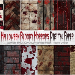 Halloween Bloody Horrors in 8K Digital Papier - 12 Nahtlose Muster, Bloody Horror Blutiges Halloween Blut Fußabdrücke Blutige Handabdrücke Blut