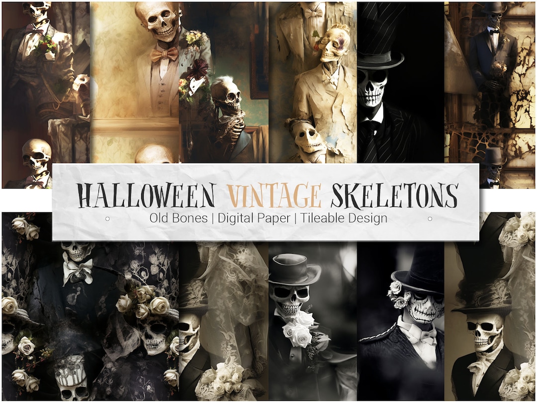 Halloween Vintage Skeletons - Digital Paper 12 + 5 Free Seamless ...