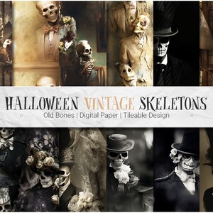 Halloween Vintage Skeletons -  Digital Paper 12 + 5 Free Seamless Tileable PNG Patterns High Resolution Instant download Halloween Photos