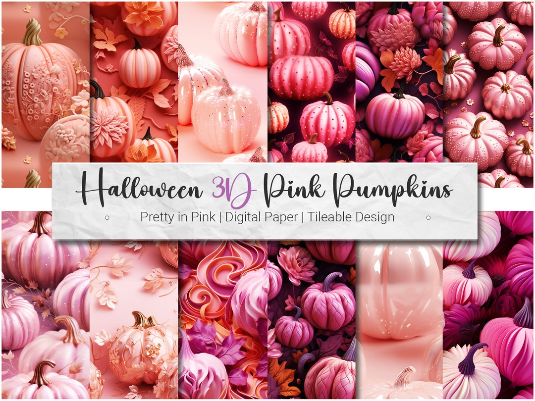 Halloween 3D Pink Pumpkins - Digital Paper Pack 12 Seamless Tileable ...