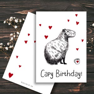Carte d'anniversaire Capybara | téléchargement immédiat | Carte de joyeux anniversaire | Déclaration de téléchargement imprimable Capybara dessinant une carte de voeux d'animal mignon