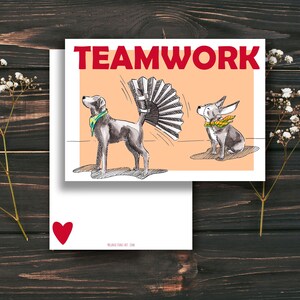Travail d'équipe - carte de voeux imprimable chien drôle - téléchargement immédiat - animal mignon Beagle Labrador dessin pour meilleur ami ami amant collègue