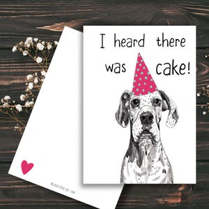 犬の誕生日カード | 誰かがケーキと言いましたか | グレートデーンのカード | グレートデーンの誕生日カード 楽しい犬のカード | ハッピーバースデーカード パーティーカード