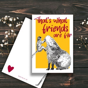 Carte imprimable Singe Capybara c'est ce que sont les amis - téléchargement immédiat - dessin coloré à l'encre des animaux carte de remerciement amis