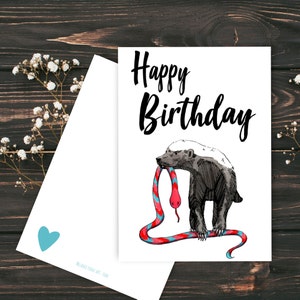 Cartão de aniversário do texugo de mel | download instantâneo | Cartão de feliz aniversario | declaração de download para impressão cartão de felicitações com desenho de cobra animal legal