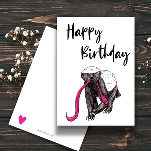 Carte d'anniversaire de blaireau au miel | téléchargement immédiat | Carte de joyeux anniversaire | Carte de voeux cool avec dessin de serpent blaireau à télécharger