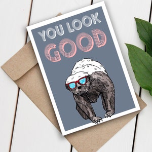 Honey Badger compliment AFDRUKBARE KAART voor man vrouw vriend minnaar - instant download cool uitziende goede originele inkt dierlijke tekening afdrukken