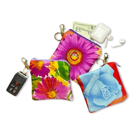 Flower Pop Vintage Silk Scarf Coffee Run Keychain… - image 1