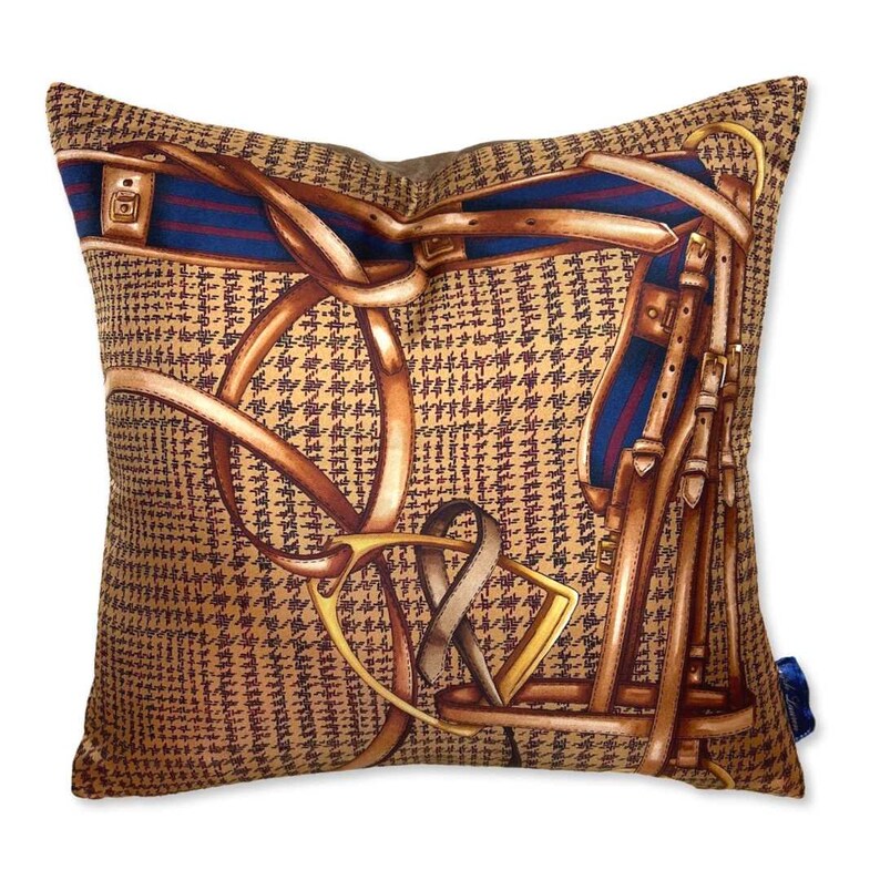 Vintage Ralph Lauren Houndstooth Equestrian Vintage Silk Scarf Pillows