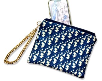 Trotter Blue & White Vintage Silk Scarf Wristlet Bag