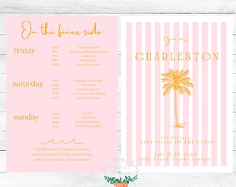 Charleston Bachelorette Invitation, Editable Charleston Bach Invite, Pink and Orange grandmillenial