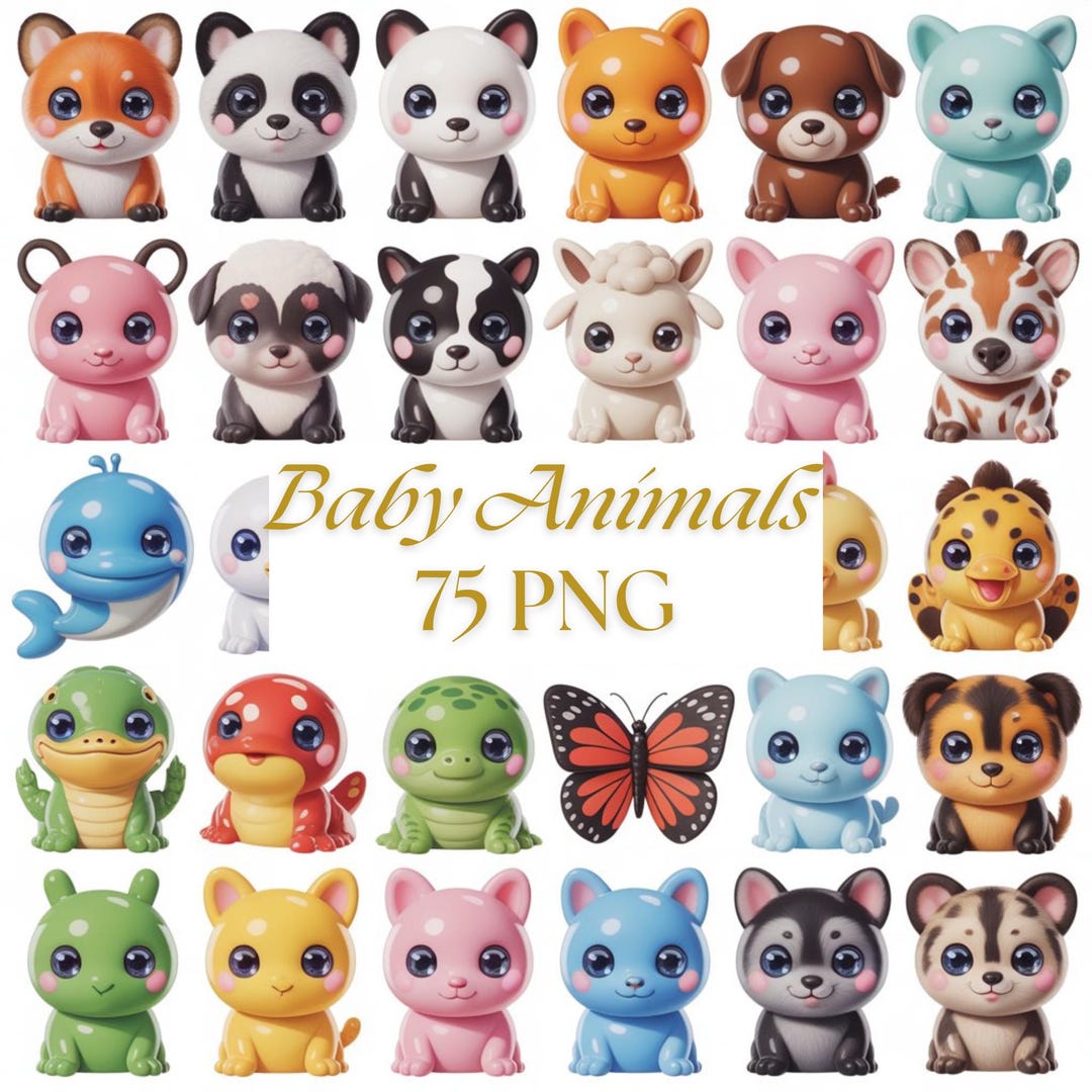 Kawaii Baby Animals Clipart Bundle | Pastel Animals PNG Set (digital ...