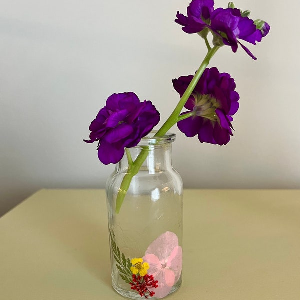 Pressed Flower Glass Bud Vase