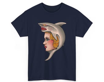 Artist-Designed Shark T-Shirt | Tattoo Art Tee Unique Hand Drawn Tattoo Shark Design | Unisex Streetwear