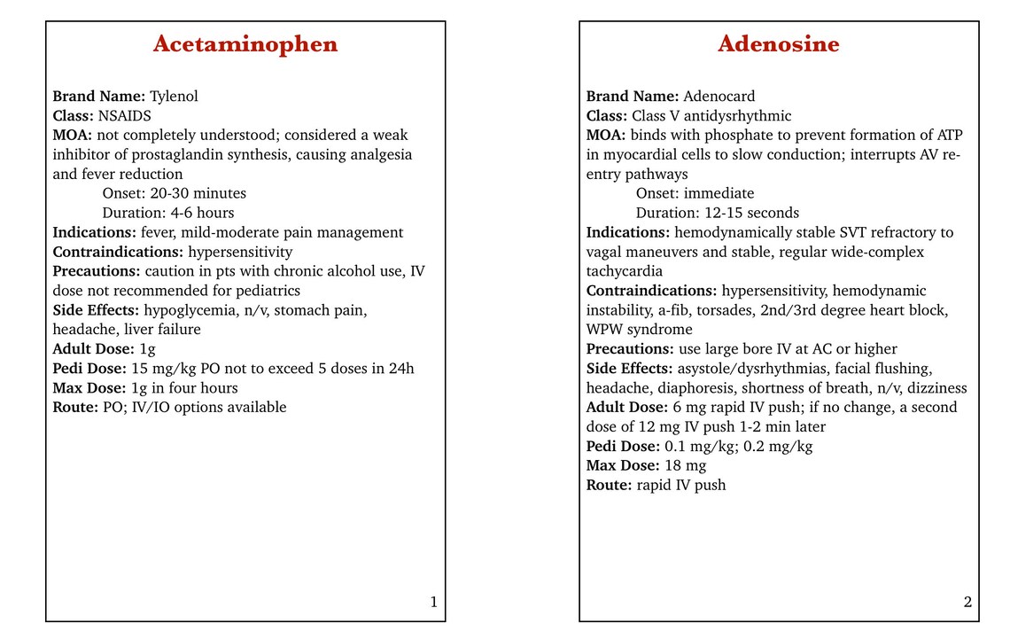 Paramedic Drug Guide Drug Cards Etsy