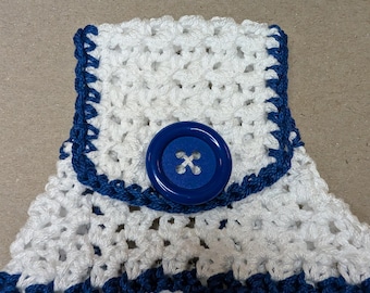 Crochet Towel Topper 2 Colors with Trim Pattern Hanging Kitchen Dish Towel Tea Towel Topper Creates Self-Folding Towel Written Pattern Easy