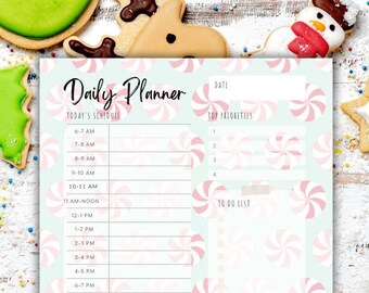 Holiday Printable Daily Planner PDF - Seasonal Instant Download - Peppermint Swirl theme