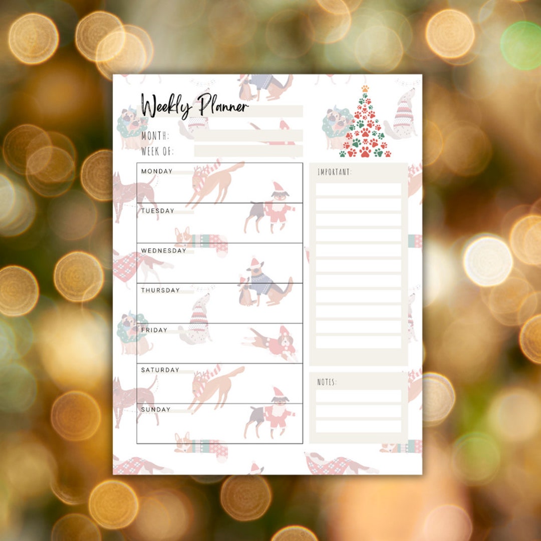 Holiday Dog Printable Weekly Planner PDF Instant Download Christmas ...
