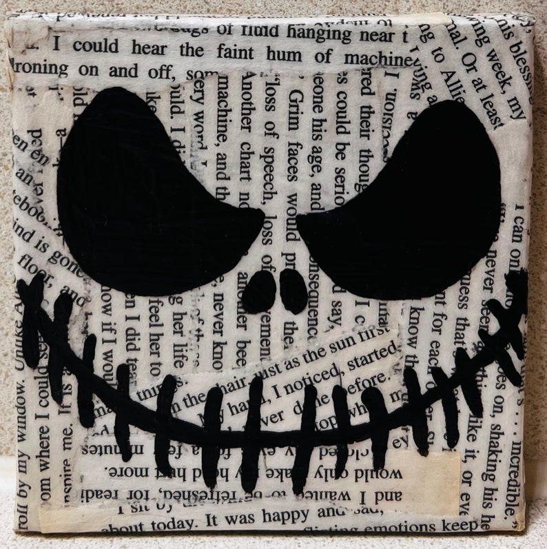 Mini Jack Skellington Minimalistic Acrylic Canvas Painting on Book