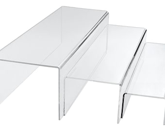 T’z Tagz Clear Acrylic Step Display Risers Set of 3 Nesting Bar Style, 3mm Thick