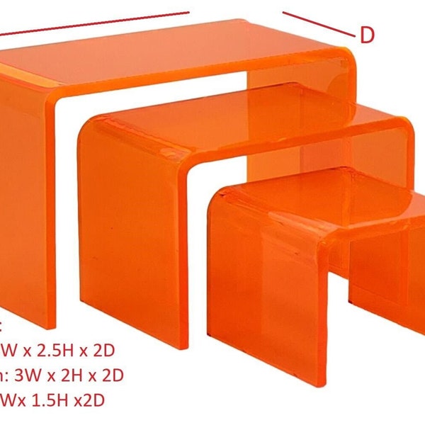 T'z Tagz New Transparent Neon Orange Acrylic Riser Display Stands for Marketing
