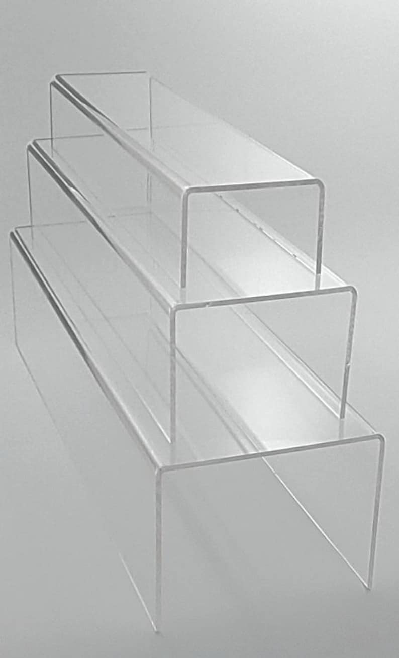 T’z Tagz Clear Acrylic Step Display Risers Set of 3 Nesting Bar Style ...