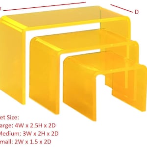 T&#39;z Tagz New Transparent Neon Yellow Acrylic Riser Display Stands for Marketing