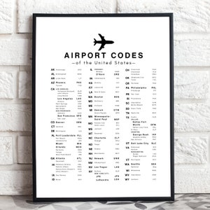 Póster de códigos de aeropuertos de Estados Unidos - Arte de viaje minimalista de EE. UU.