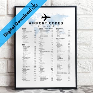 Digital Download World Airport Code Poster with Map | Travel Wall Art | Travel Gift
