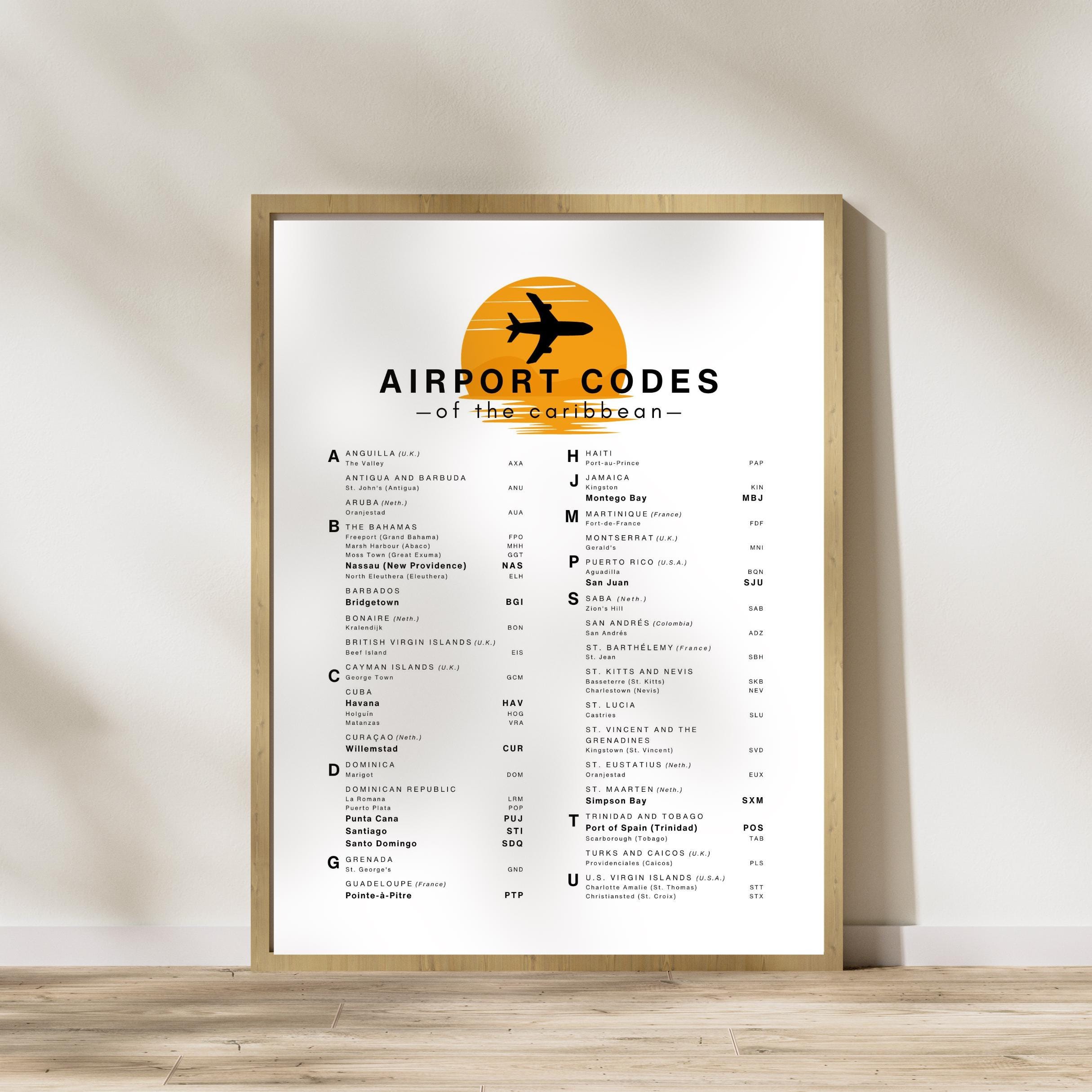 Airport Codes Caribbean Travel Poster / Modern Travel Wall Art ...