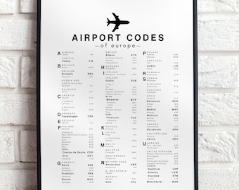 Europe Airport Code Poster | Travel Wall Art | Travel Gift