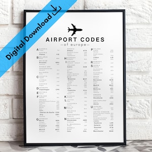 Digital Download Europe Airport Code Poster | Travel Wall Art | Travel Gift