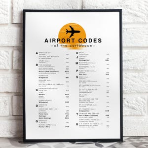 Flughafen-Code-Poster Karibik | Wanddeko für Reisende | Reisegeschenk