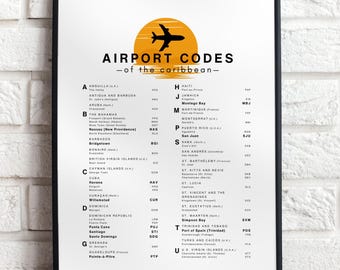 Caribbean Airport Code Poster | Travel Wall Art | Travel Gift