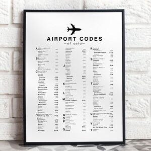 Asia Airport Code Poster | Travel Wall Art | Travel Gift