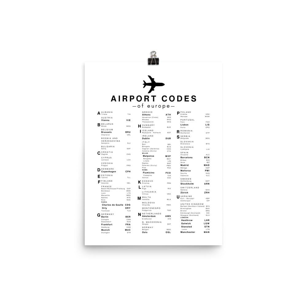 Europe Airport Codes Poster - Minimalist Travel Art - Etsy