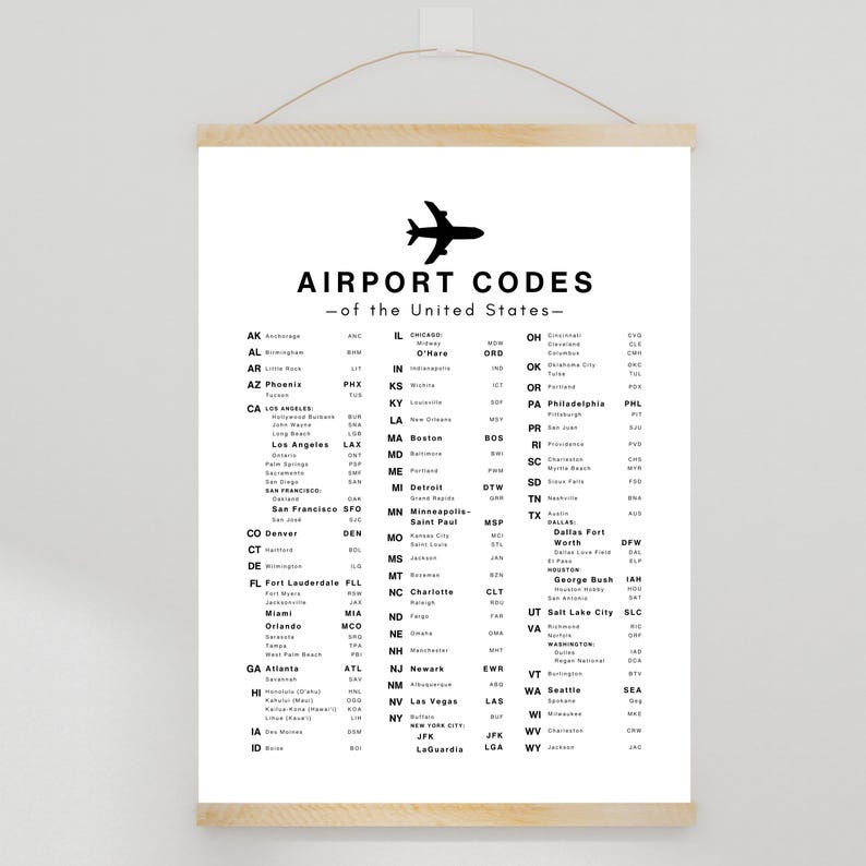 Airport Codes Usa Travel Poster Modern Travel Wall Art Minimalist