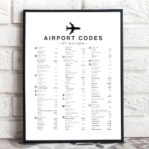 Airport Codes Europa Reiseplakat / Moderne Reise-Wandkunst / Minimalistisches Reiseplakat / Airport Code Art / Europa-Reiseplakat