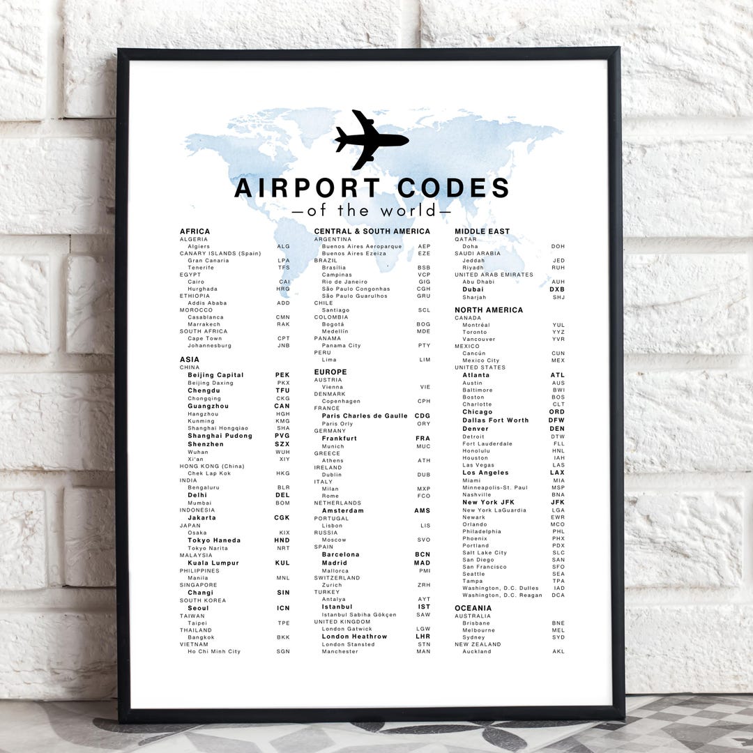 World Airport Code Poster With Map Image - Travel Wall Art - Etsy